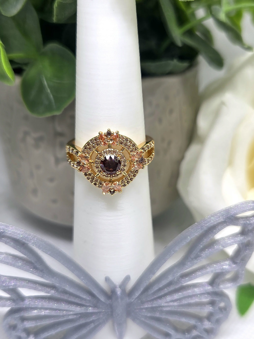 BP Elegant Amethyst Halo Design Ring On Gold Plating